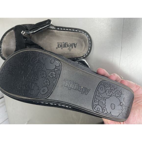 Alegria Sandals Womens 41 US 10-11 Slip On Slide Shoes Black Crackle Leather - Picture 5 of 6